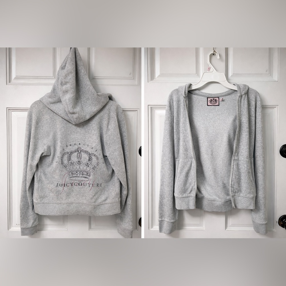 Juicy Couture Light Gray Hoodie with Embellished Crown- size small